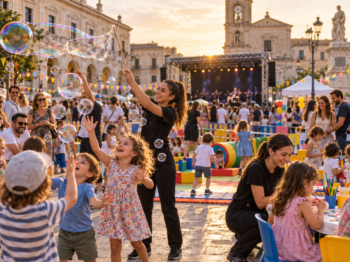 Animazione per famiglie durante una festa in piazza